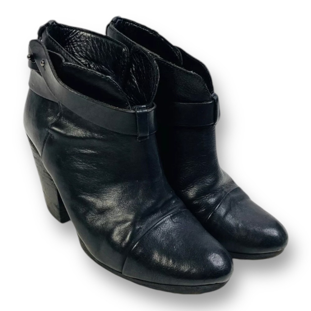 Rag & Bone Black Leather Womens Ankle Boots w/ Strap Size EU 38 US 8